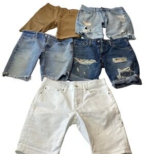 Levis Mens Denim Shorts Bundle 5 Pairs Distressed 511 White Blue Tan Size 30-32